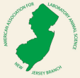 Logo of the American Association for Laboratory Animal Science, New Jersey Branch, featuring a green outline of New Jersey.