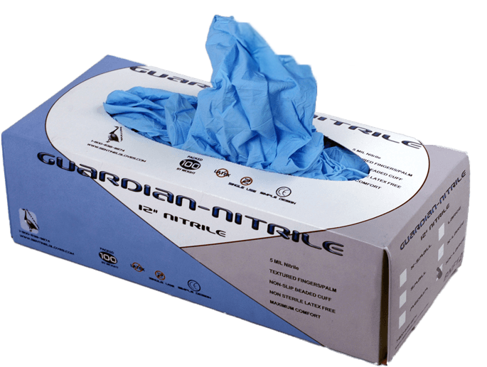 Box of blue medical grade nitrile gloves