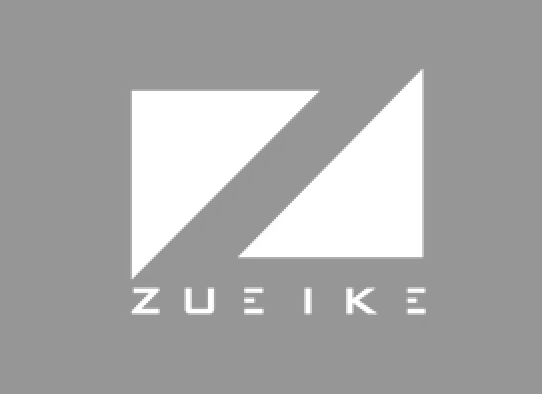 A white logo on a gray background featuring a stylized "Z" symbol above the text "ZUEIKE" in a modern font.