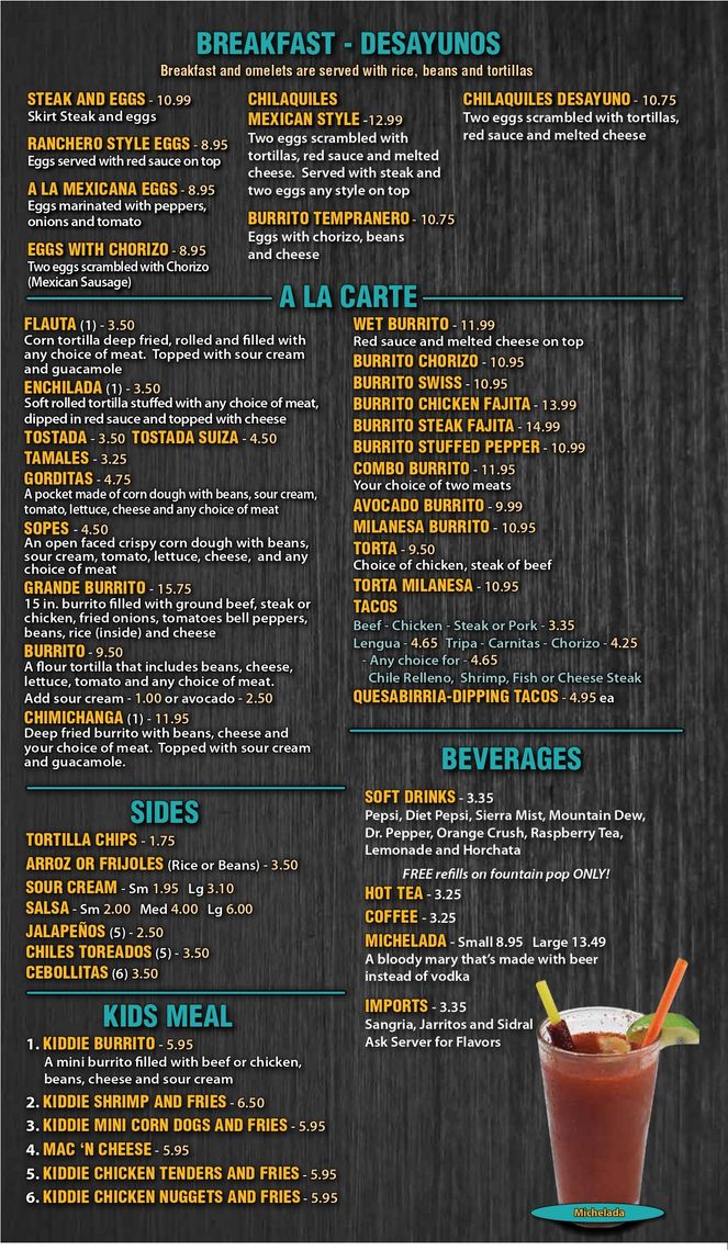 Menu Page 1 - Portage, IN - Mexico Lindo Mexican Restaurant Bar and Grill