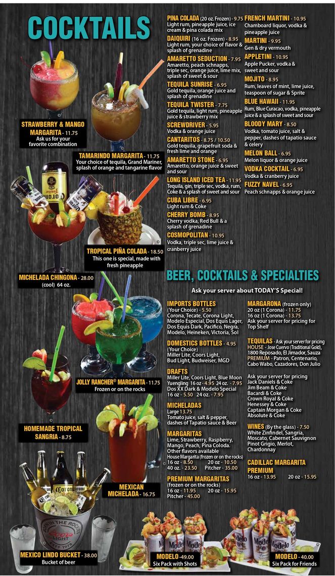 Cocktails Menu- Portage, IN - Mexico Lindo Mexican Restaurant Bar and Grill
