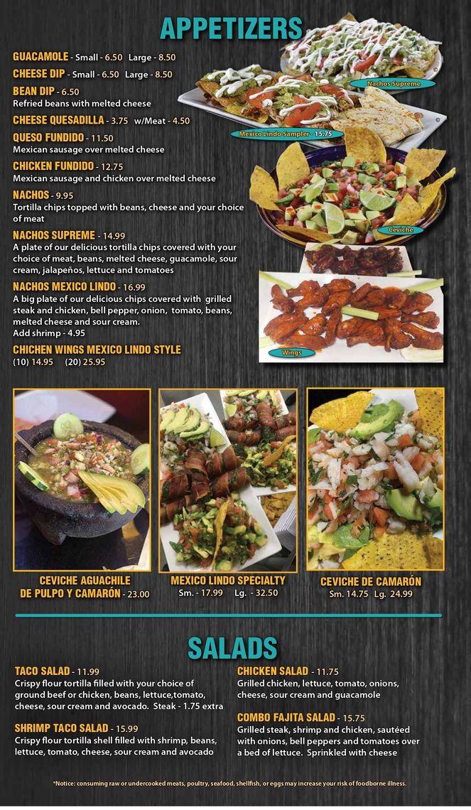 Appetizers & Salads Menu - Portage, IN - Mexico Lindo Mexican Restaurant Bar and Grill