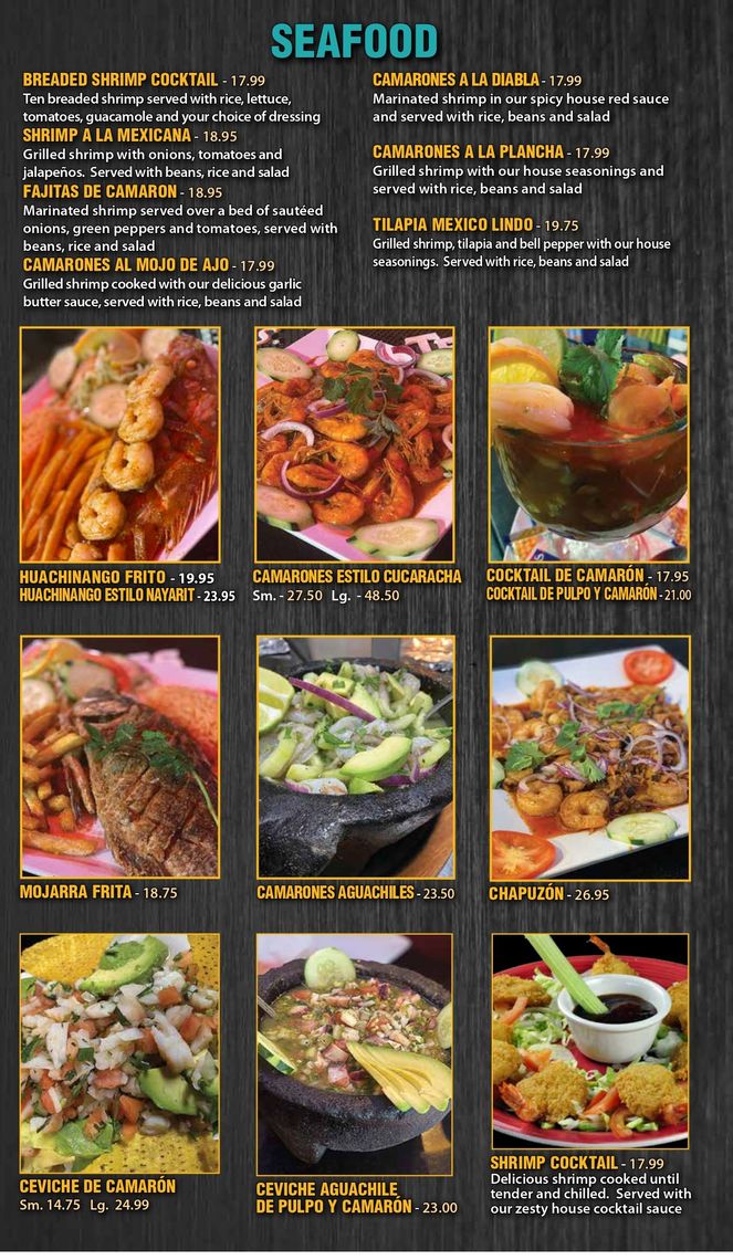 Seafood Menu - Portage, IN - Mexico Lindo Mexican Restaurant Bar and Grill