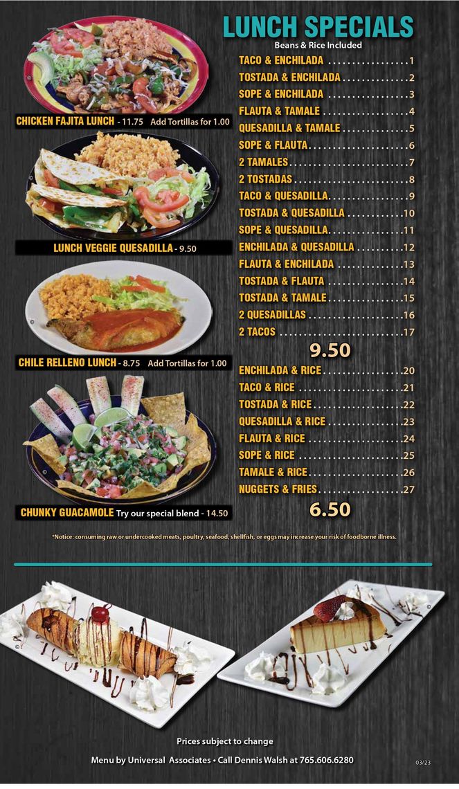 Lunch Specials Menu - Portage, IN - Mexico Lindo Mexican Restaurant Bar and Grill