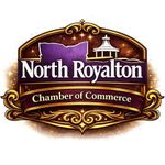 North Royalton Chamber of Commerce logo with purple and gold crest and a white pavilion icon