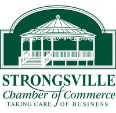 Strongsville Chamber of Commerce logo: green gazebo within a green frame, text 