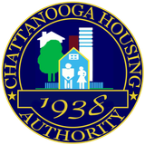 Chattanooga Housing Authority logo: blue and gold seal with housing icons and 