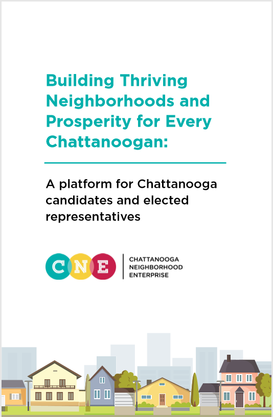 Cover for Chattanooga Neighborhood Enterprise platform: text over houses,