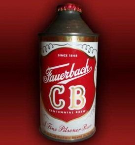 Fauerbach CB beer can with red and silver label on a red background