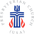 Presbyterian Church (USA) logo with blue cross and flame symbols on a white background