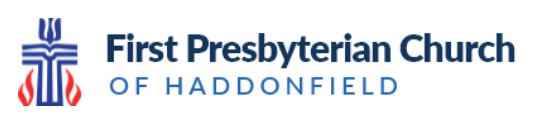 First Presbyterian Church of Haddonfield logo with blue cross and red emblem