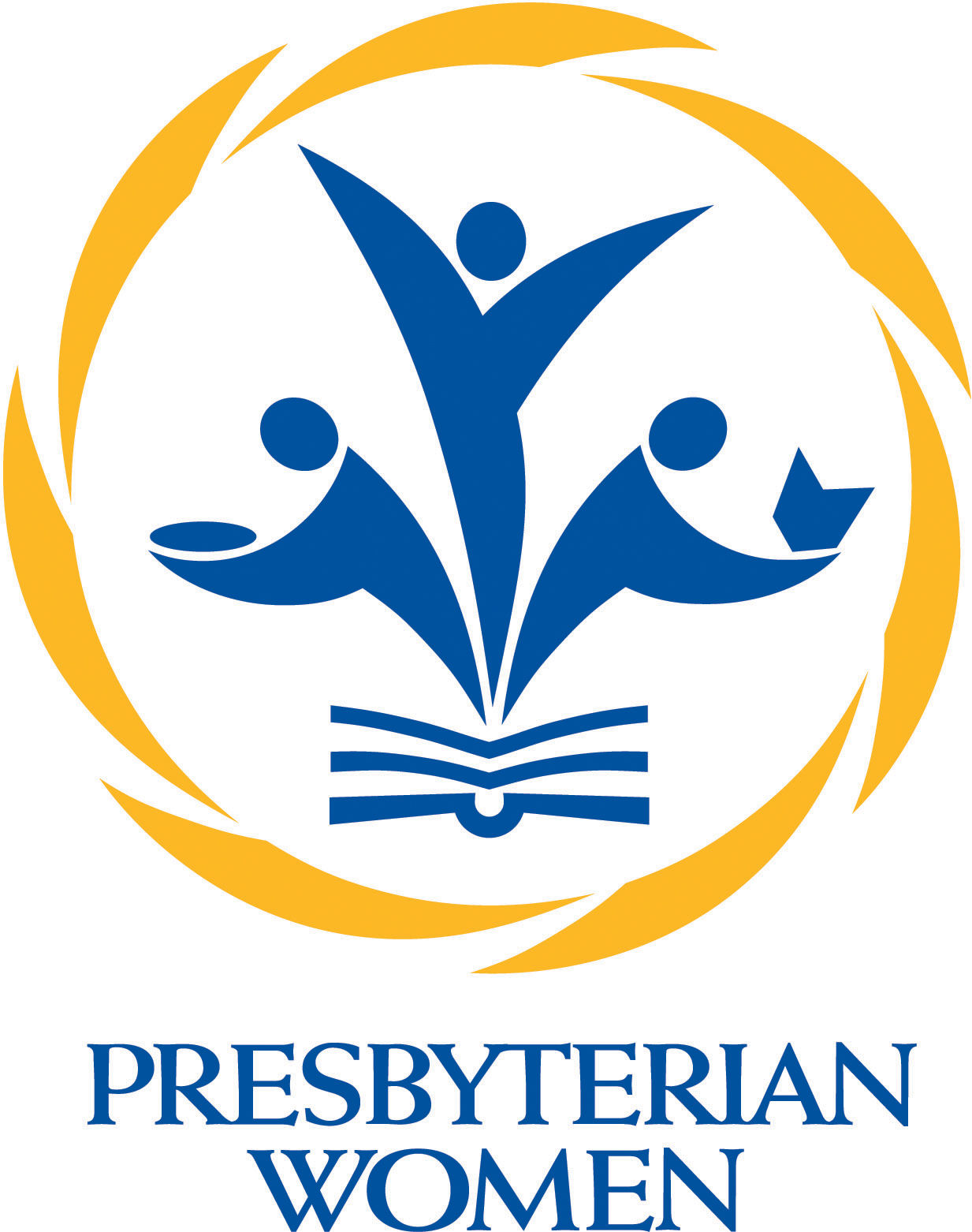 Presbyterian Women logo: blue stylized figures in a yellow circle above the text 