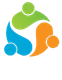 Abstract circular logo with four colorful figures in green, blue, orange, and cyan linked in a ring