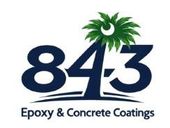 843 Epoxy & Concrete Coatings logo with blue numbers and green palm tree icon