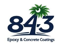 843 Epoxy & Concrete Coatings logo with blue numbers and green palm tree icon
