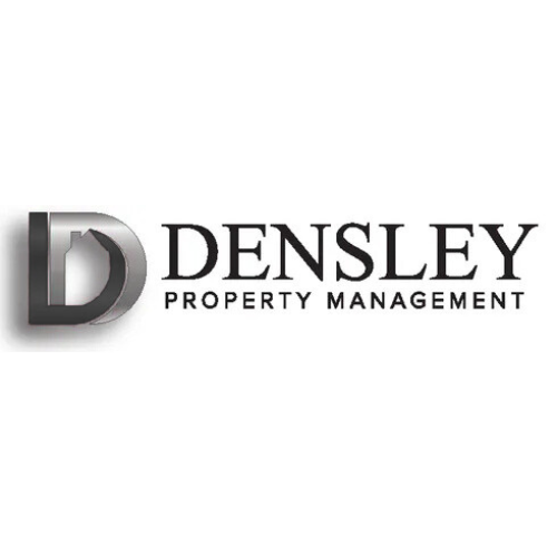 Logo for DENSLEY PROPERTY MANAGEMENT: Silver "D" with a house outline, next to black text.