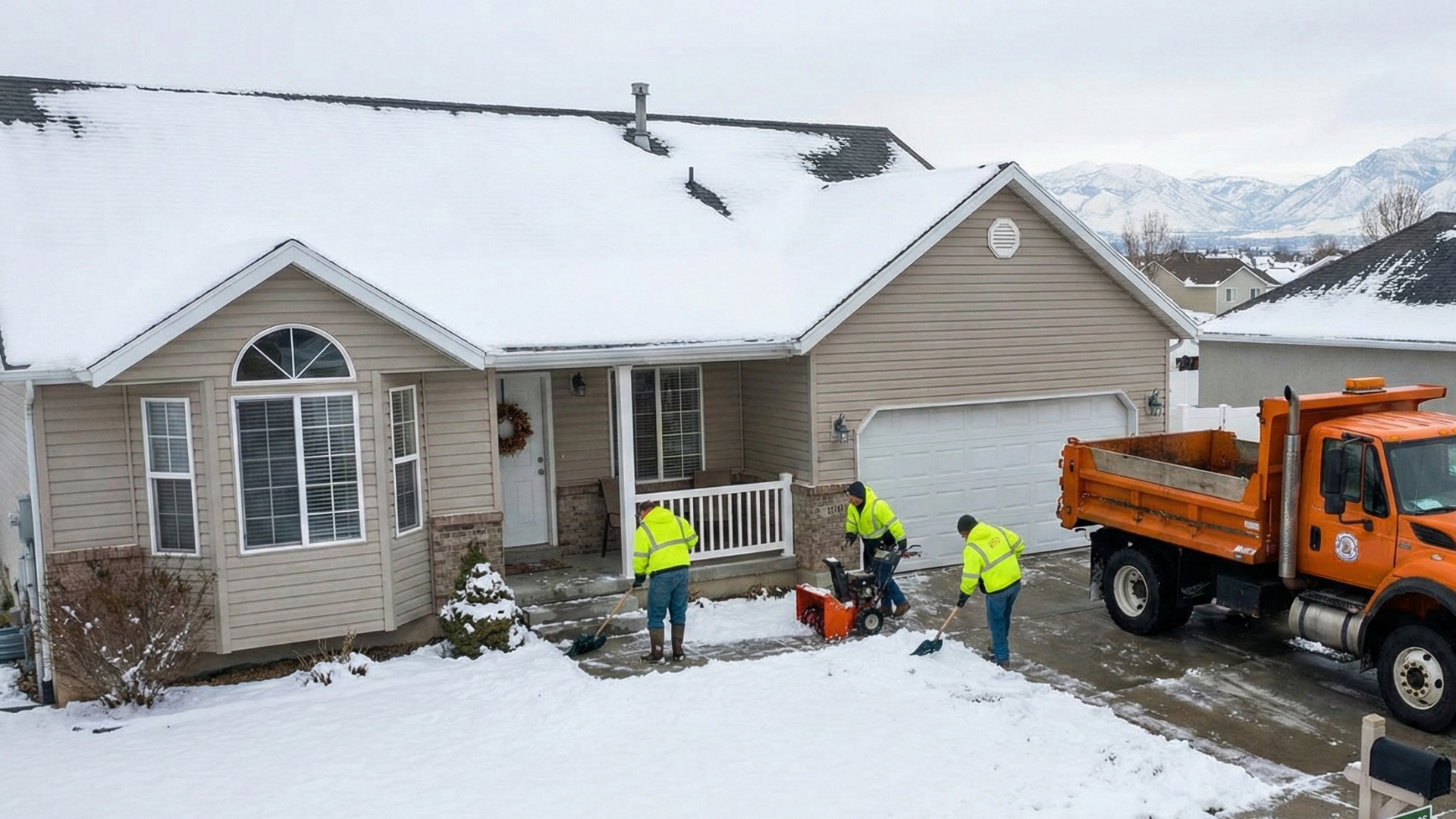 Activescapes Snow removal team clearing residential and commercial property during winter conditions in West Valley City, Utah