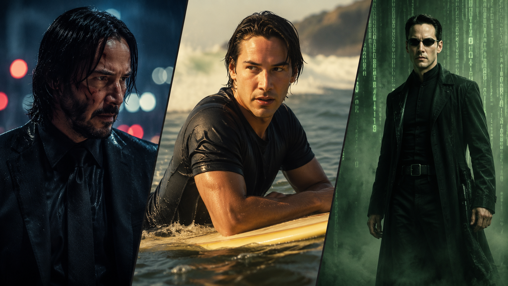 Keanu Reeves as John Wick and Neo, illustrating the humanity that defines his most iconic roles and Shiver.