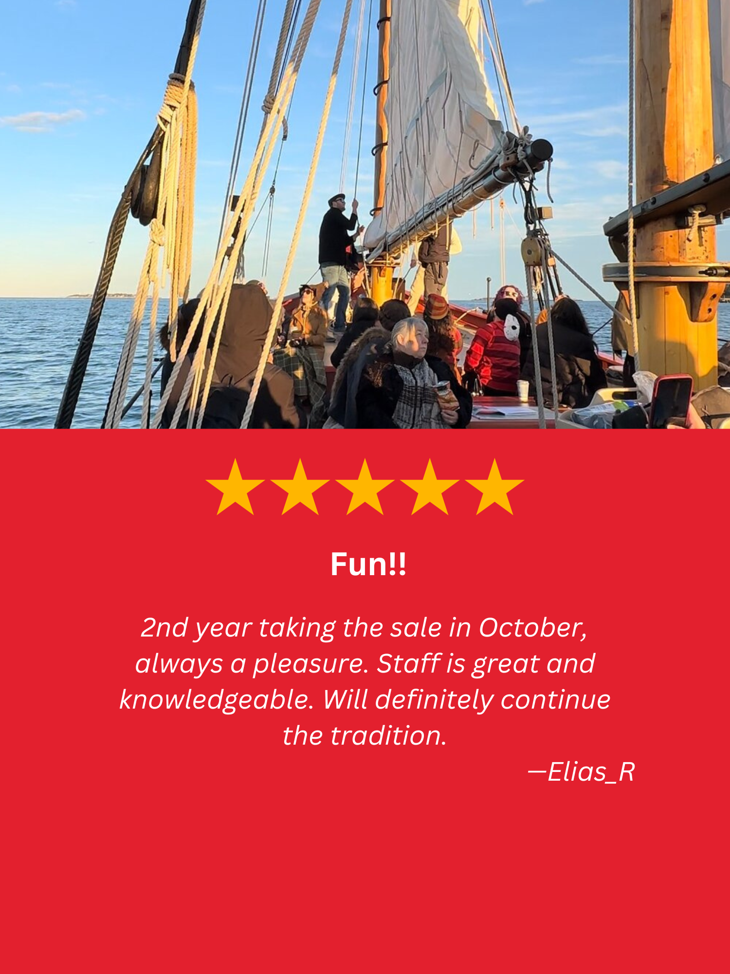 A group of people are raising sails on a boat tour in Salem