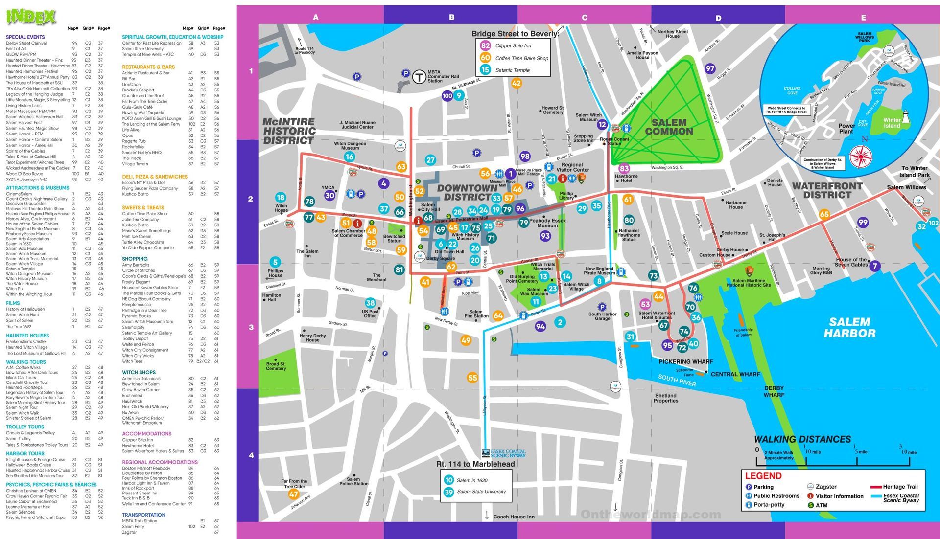 A map of a city with a list of places to visit
