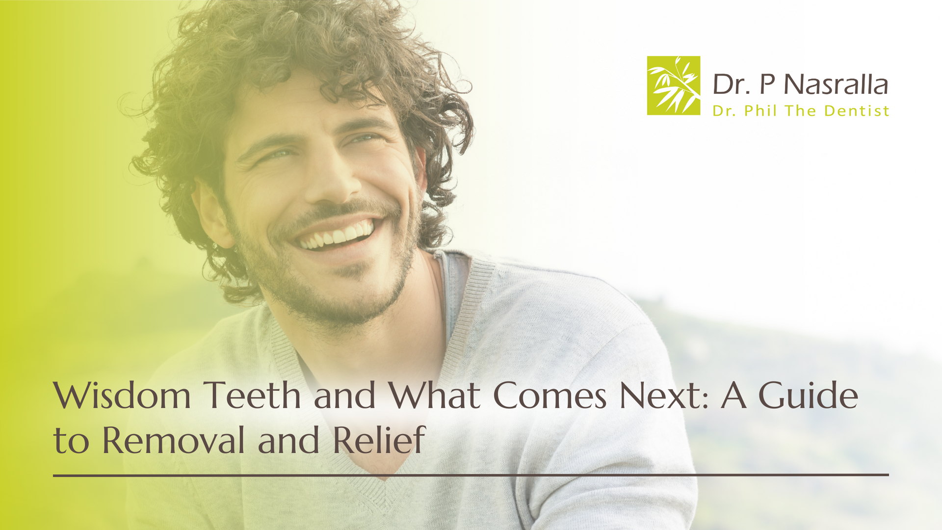 Smiling person with curly hair next to the text: 