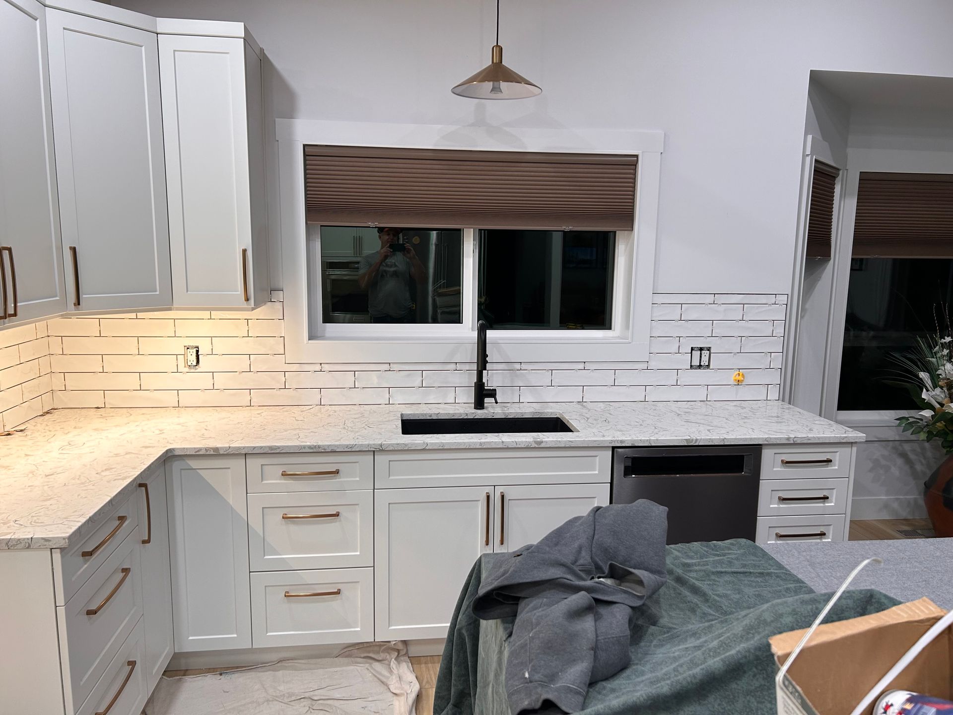 new kitchen cabinets, countertop and backsplash