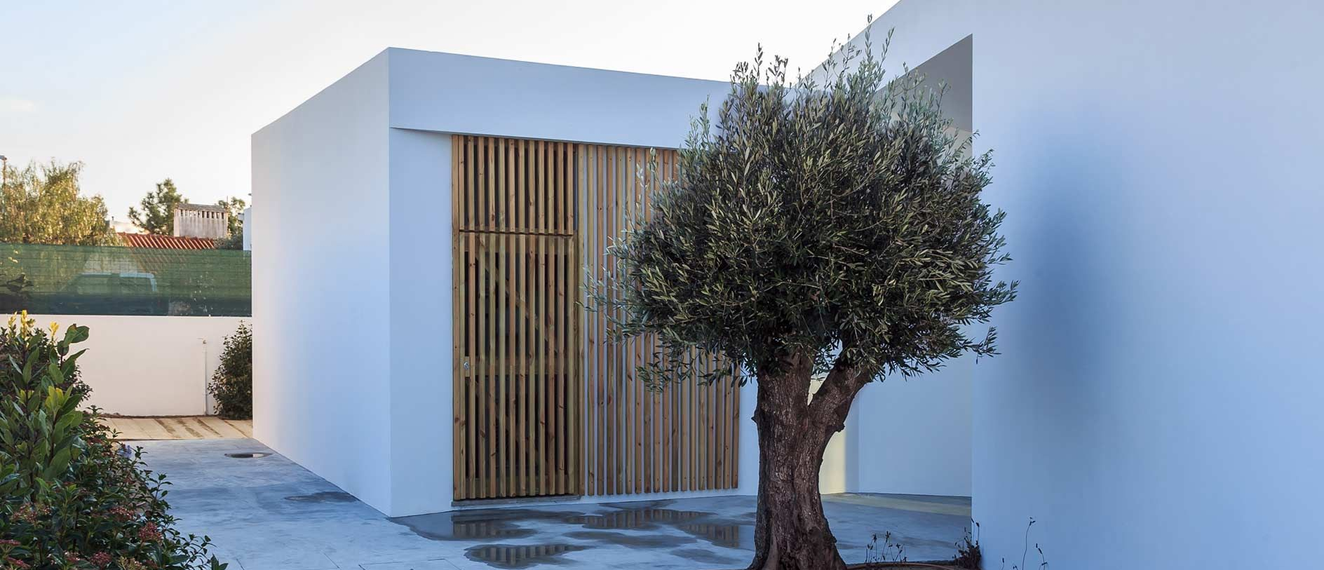 Detailed view of contemporary storage shed
