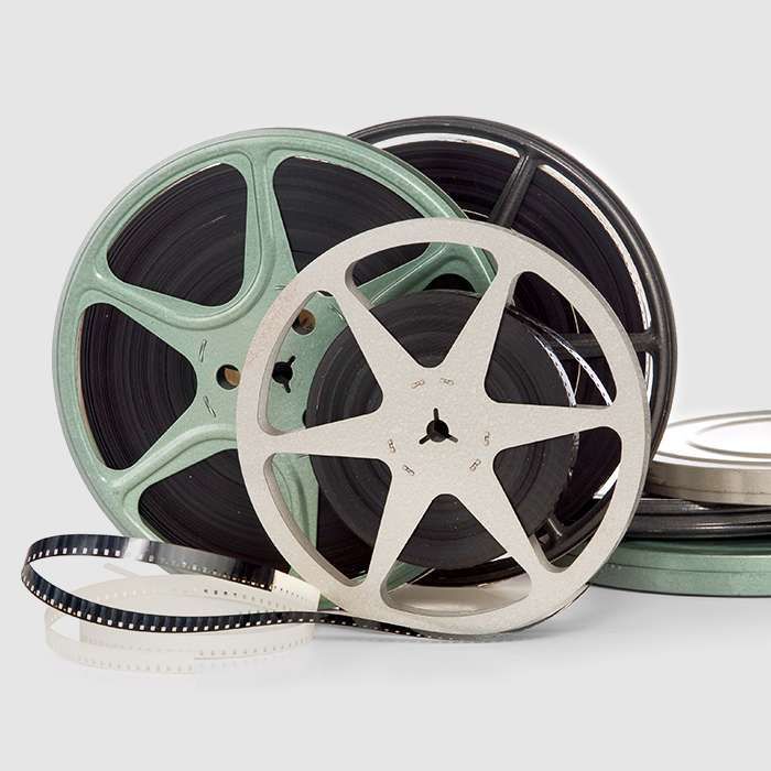 Three film reels are stacked on top of each other