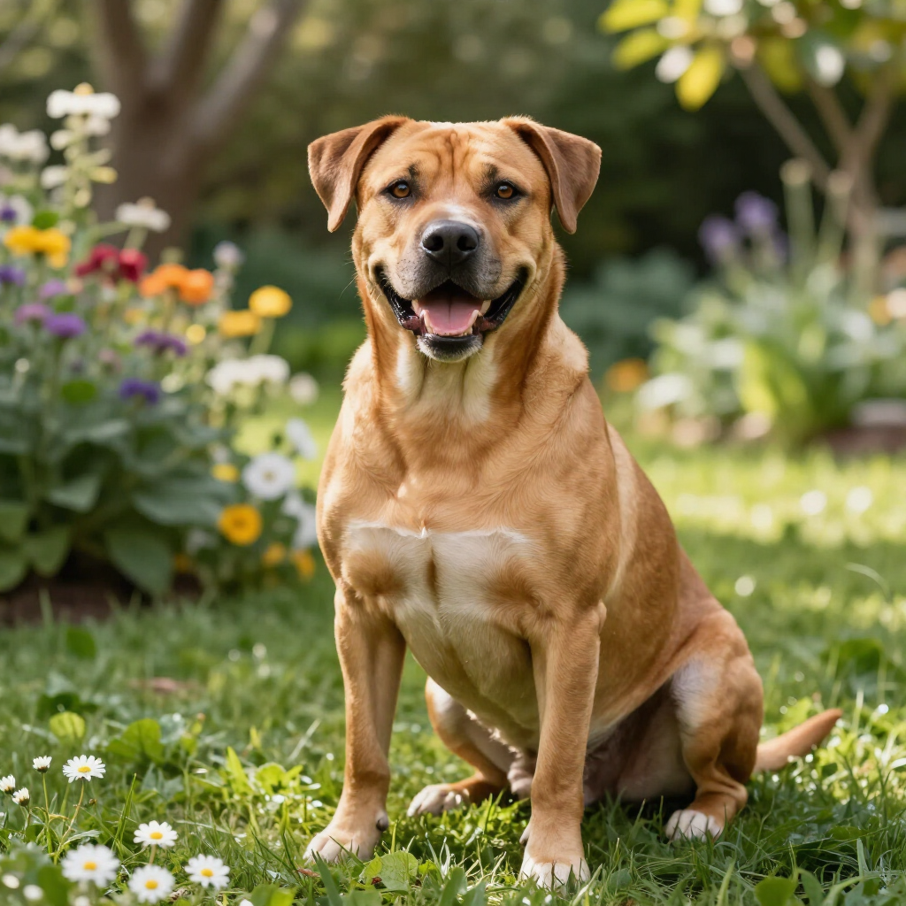 Happy dog in a garden