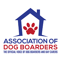 Association of Dog Boarders logo with blue house and red paw print