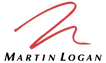 MartinLogan logo with red abstract swoosh and black text on white background