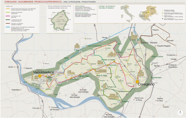 Karte der Weinregionen von Valdobbiadene - Conegliano Prosecco DOCG