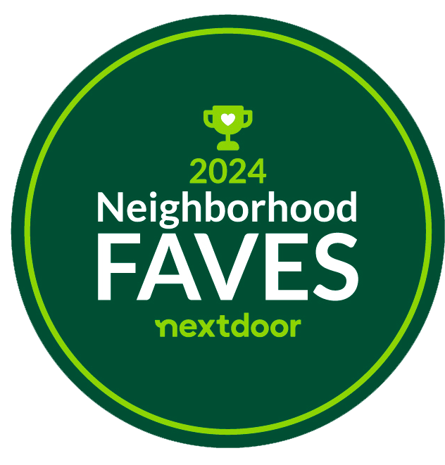2024 Neighborhood Faves badge from Nextdoor, featuring a green circle with white text and a trophy icon.