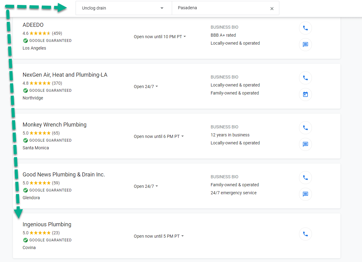 A screenshot of a website showing a list of appointments