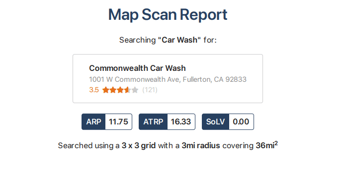 A map scan report for commonwealth car wash
