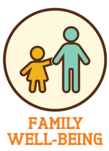 A logo featuring a yellow figure and a teal figure holding hands inside a circle, with text reading