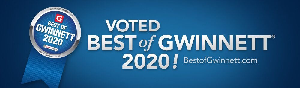 a blue banner that says voted best of gwinnett 2020