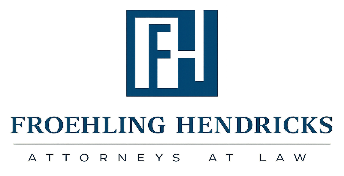 Froehling Hendricks law firm logo with blue FH monogram and text “Attorneys at Law”