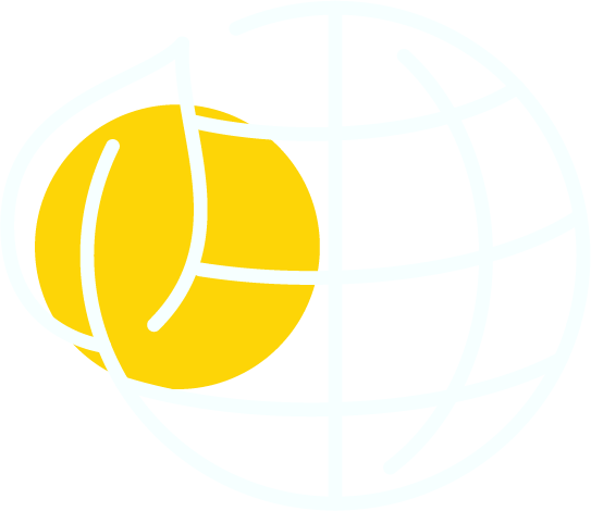 Yellow circle icon over a pale globe outline