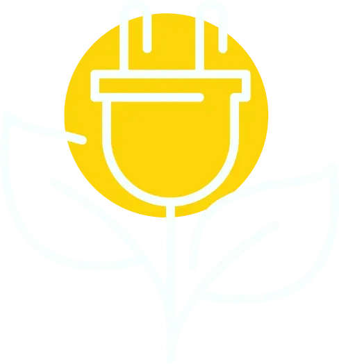 Yellow circle icon with a white leaf outline on a light background
