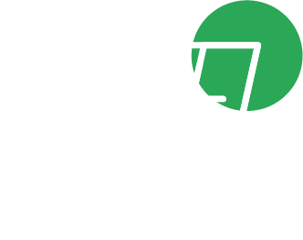 Green circular logo with a white abstract geometric shape inside