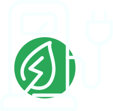 Green circle icon with a white leaf and lightning bolt icon on a pale background