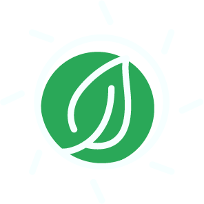 Green circular logo with a white stylized leaf or plant icon in the center