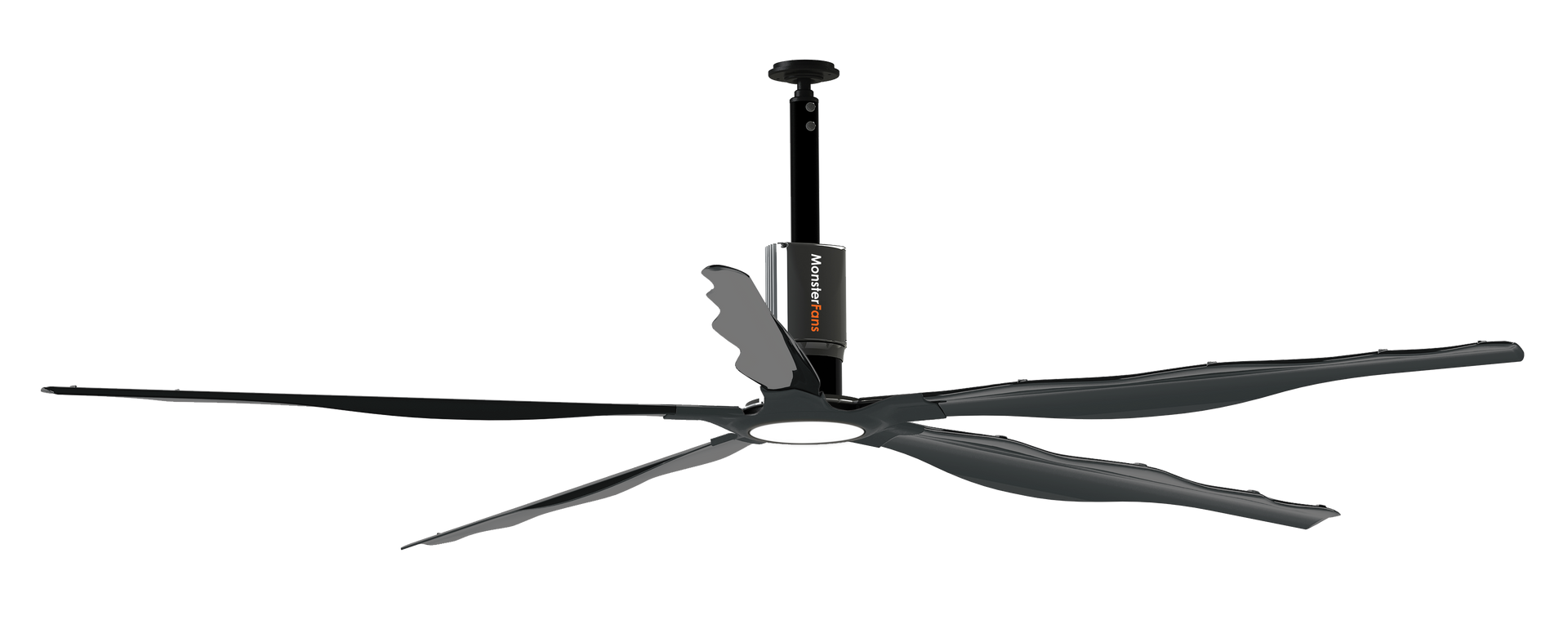 A ceiling fan is hanging from the ceiling on a white background.