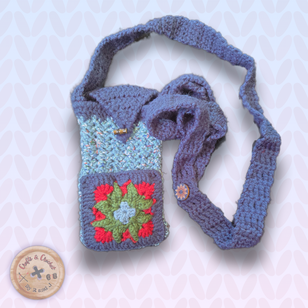 Blue Crochet Phone Holder