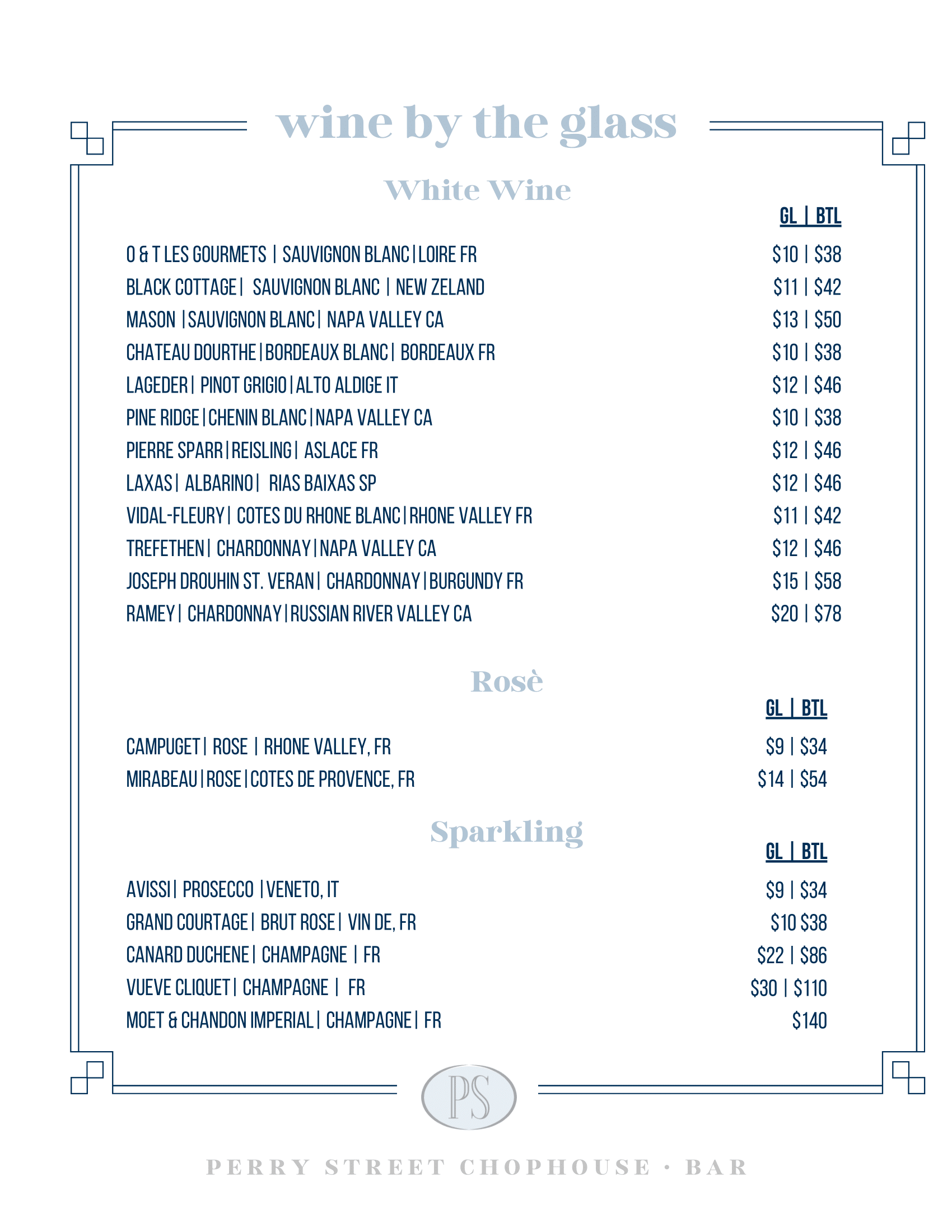 Wine Menu Perry Street Chophouse