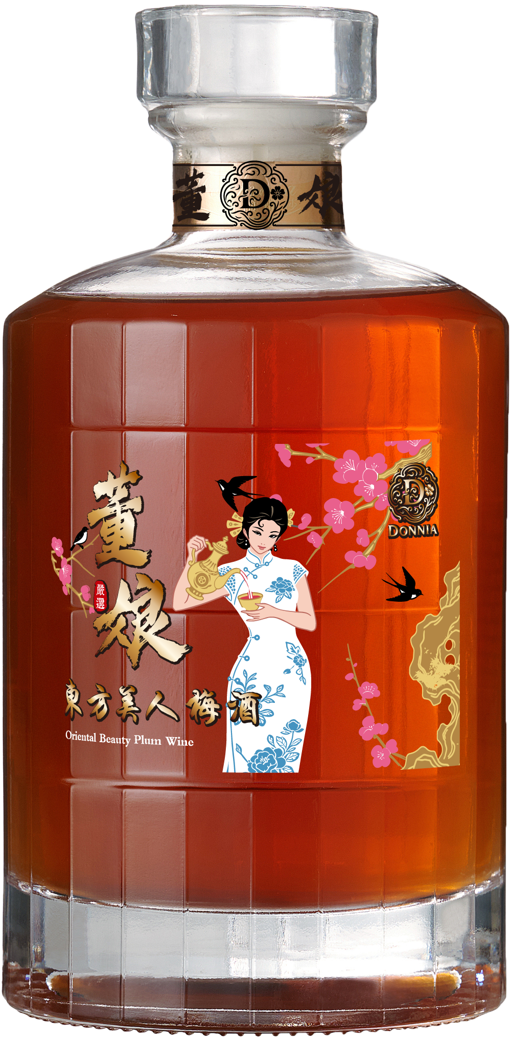 董娘東方美人梅酒以東方美人茶原葉與台灣熟成梅果 100% 純釀造，不添加香精、不用濃縮還原。天然蜜香與柔順梅韻交織，優雅細緻，餘韻悠長。