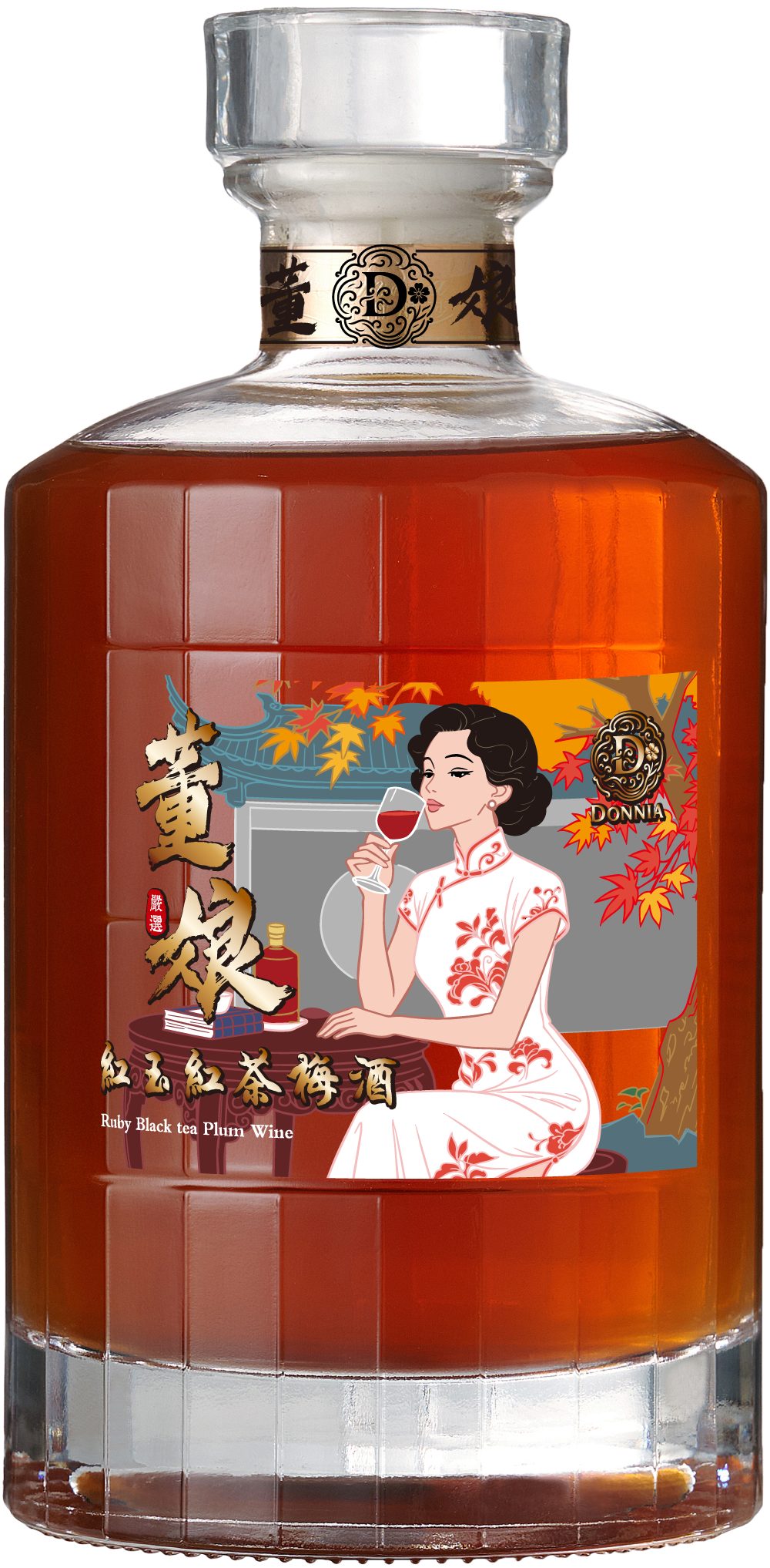董娘紅玉紅茶梅酒採用台灣紅玉紅茶原葉與熟成梅果 100% 純釀造，不添加香精、不用濃縮還原。肉桂薄荷茶韻結合柔順梅香，風味深沉平衡，耐人尋味。