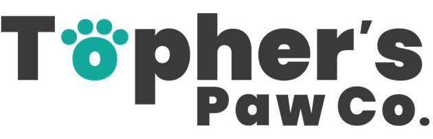 The logo for topher 's paw co. has a paw print on it.