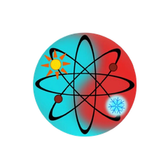 A blue and red circle with a sun and a snowflake in it